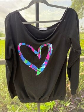 Magicmk cotton Black Sweatshirt with Multicolor Heart Graphic